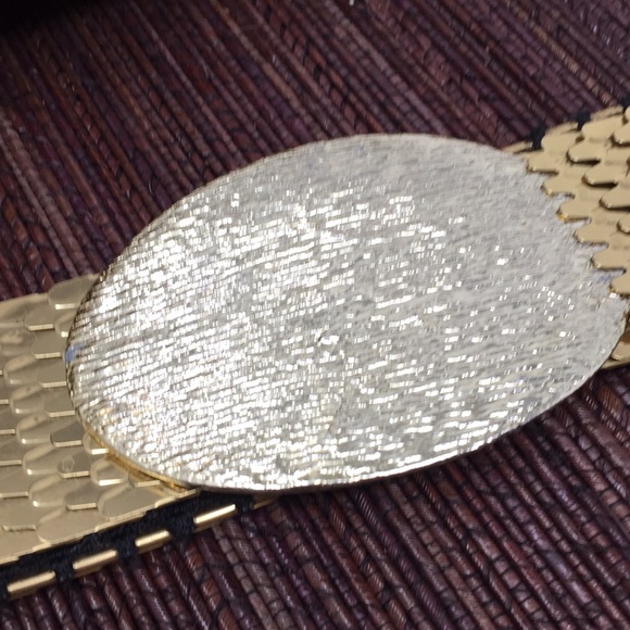 Vintage Gold Stretch Belt Wide Fish Scales Oval - Picture 2 of 4